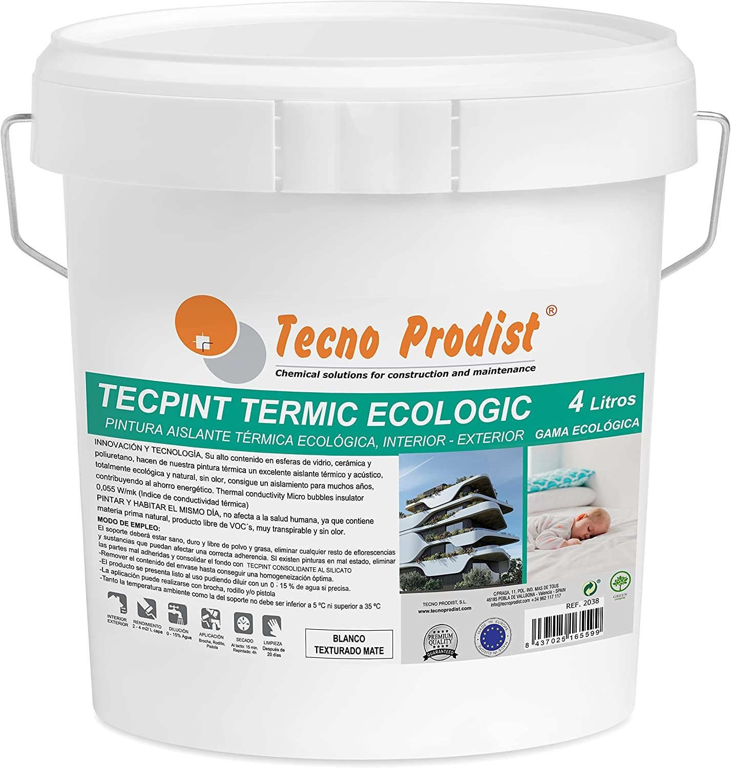 TECPINT TERMIC ECOLOGIC de Tecno Prodist Peinture à la chaux, isolation  thermique et acoustique, intérieur extérier, respirantu
