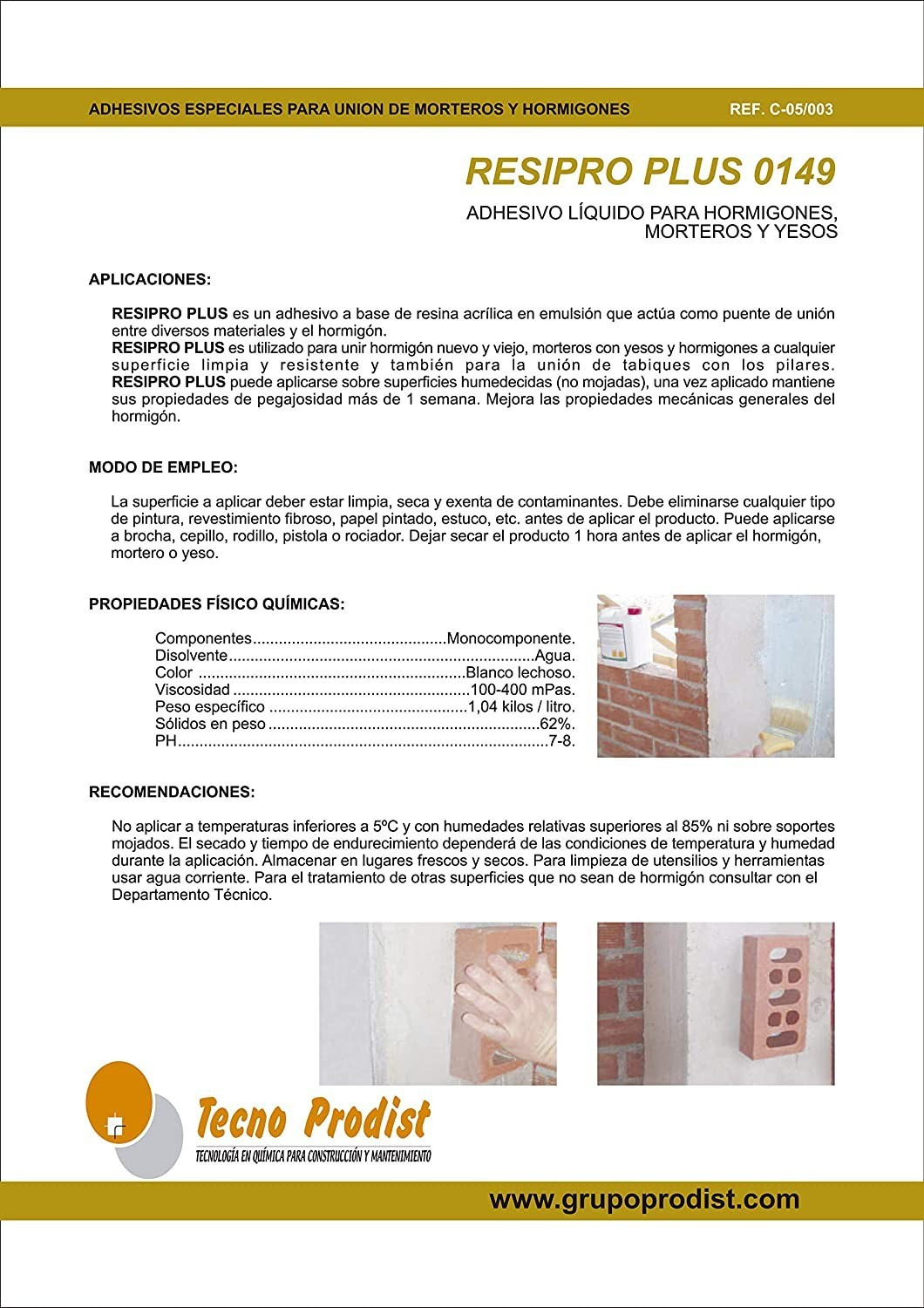 RESIPRO PLUS by Tecno Prodist - Résine de liaison à base d'eau, haute adhérence entre le béton, le mortier et le plâtre anciens et nouveaux.