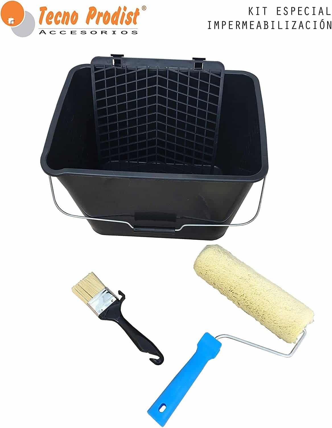 KIT TERRAZZI E PAVIMENTI di Tecno Prodist - Rullo di vernice, secchio da 16 l, griglia e pennello da 50 mm, per impermeabilizzazione