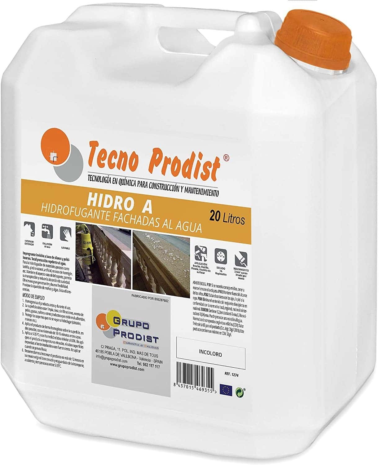 HIDRO A di Tecno Prodist - Impermeabilizzante trasparente, idrorepellente per facciate, piastrelle, mattoni e pietra.