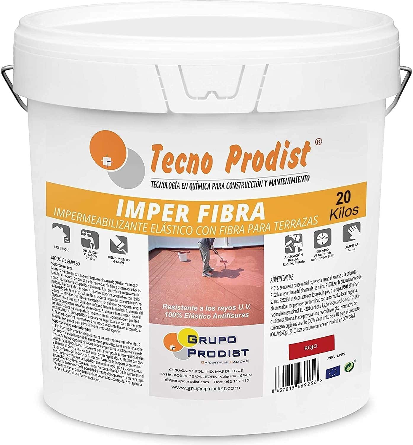 IMPER FIBRA by Tecno Prodist - Waterproofing and elastic Terrace Paint with Incorporated Fibres - Great coverage