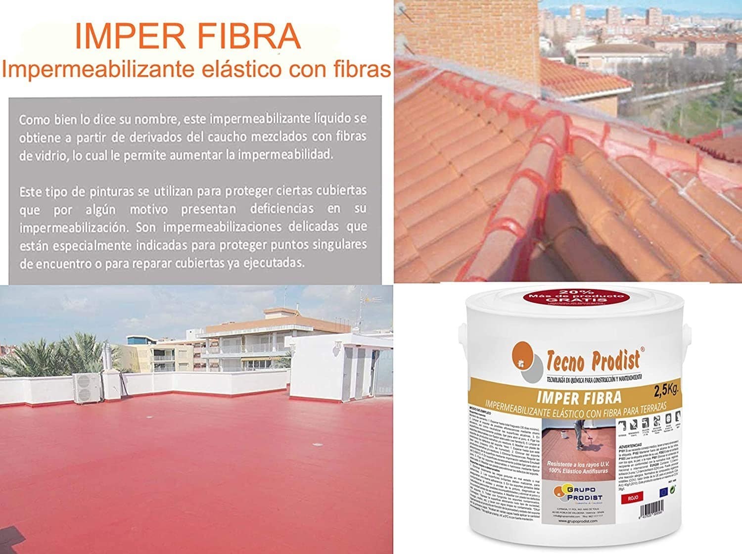 IMPER FIBRA by Tecno Prodist - Waterproofing and elastic Terrace Paint with Incorporated Fibres - Great coverage