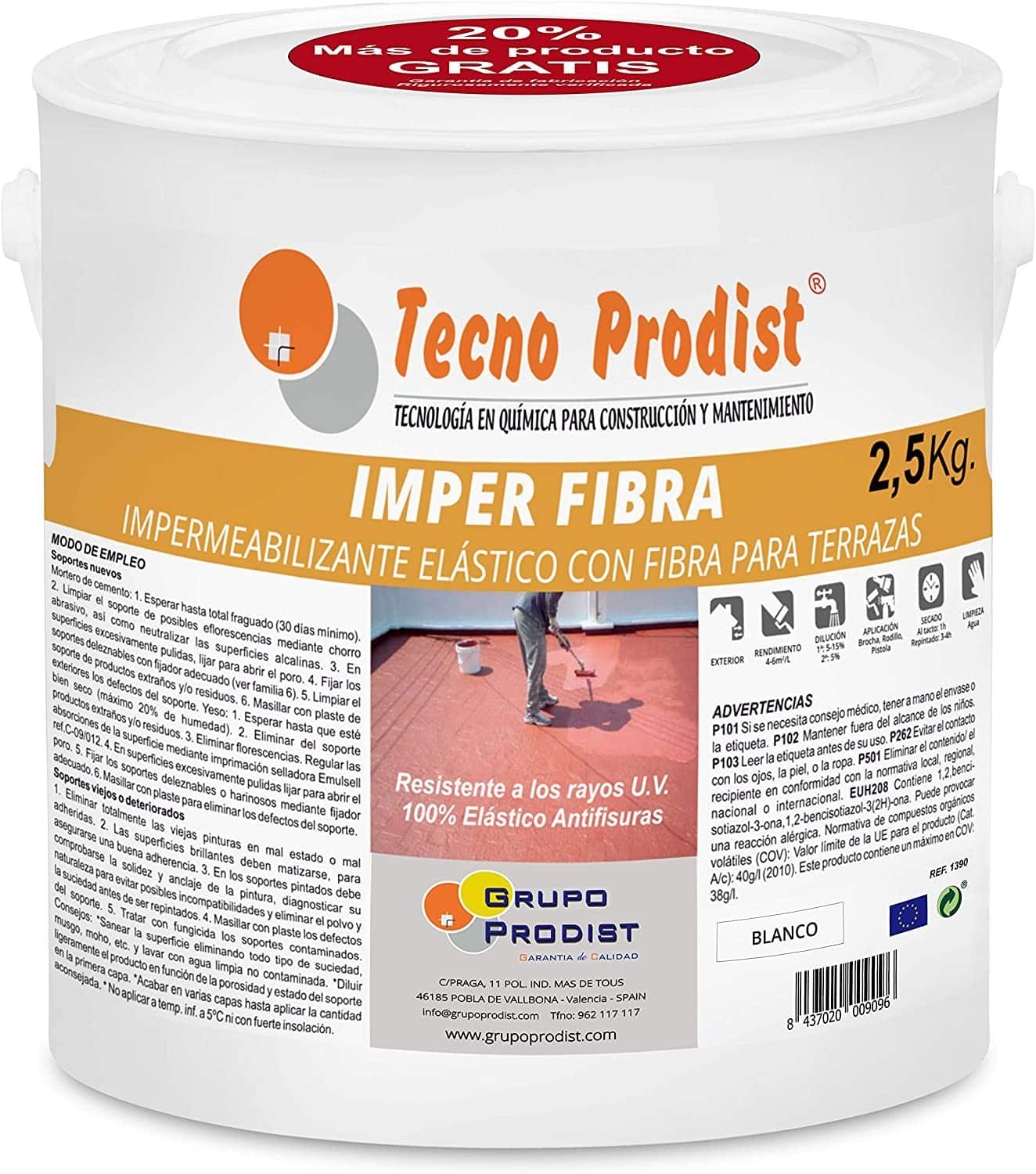 IMPER FIBRA by Tecno Prodist - Waterproofing and elastic Terrace Paint with Incorporated Fibres - Great coverage