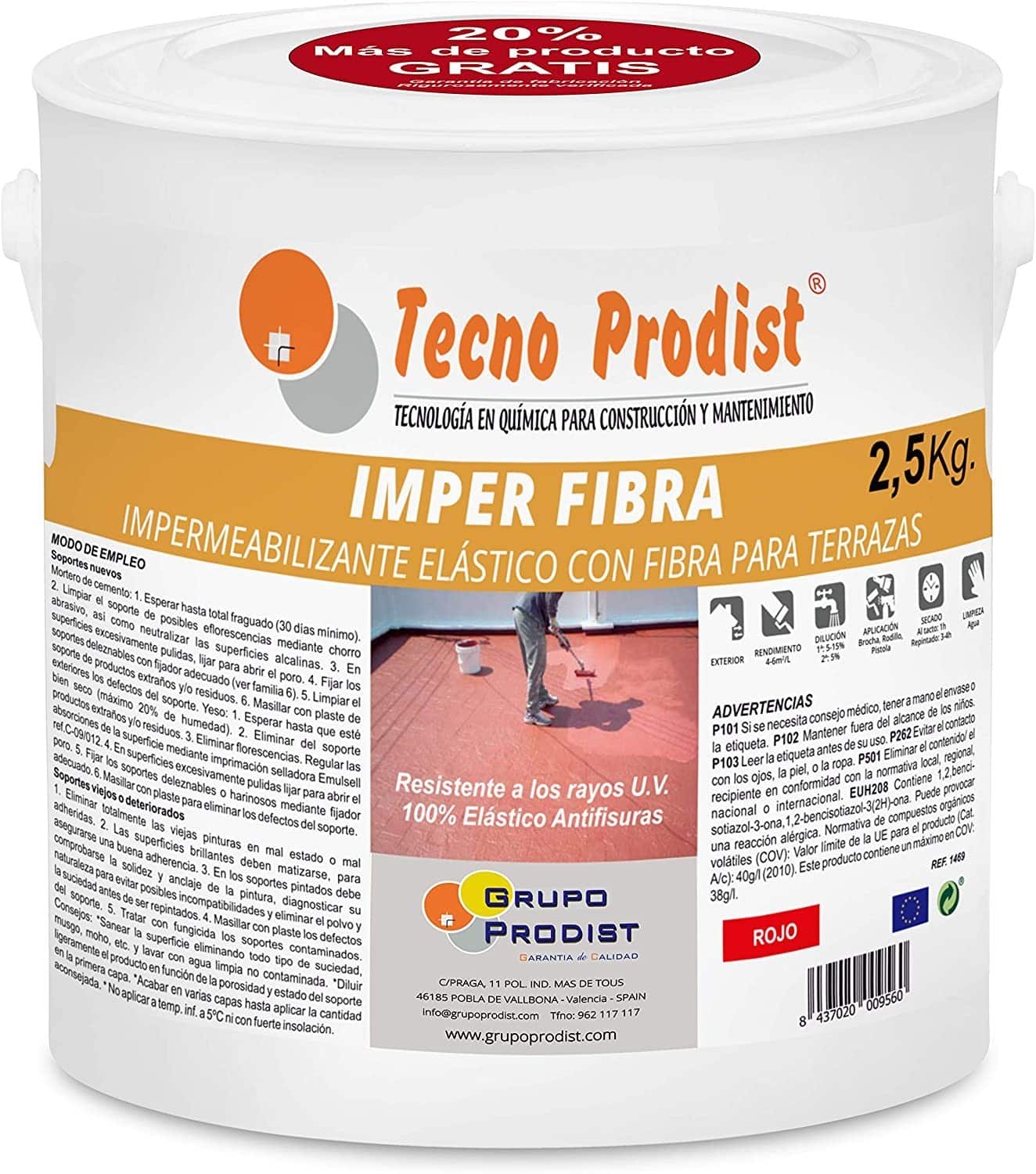 IMPER FIBRA by Tecno Prodist - Waterproofing and elastic Terrace Paint with Incorporated Fibres - Great coverage