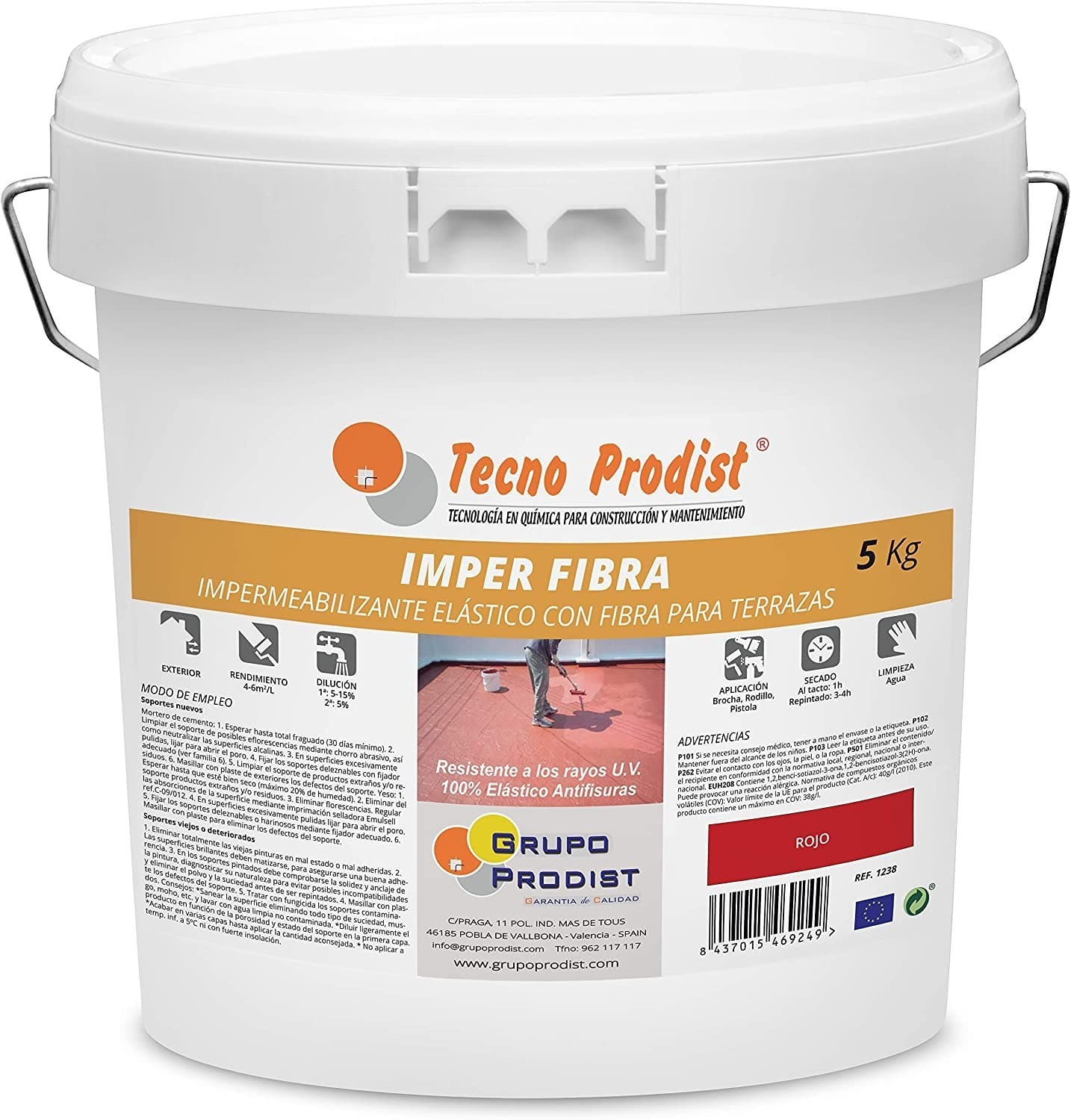 IMPER FIBRA by Tecno Prodist - Waterproofing and elastic Terrace Paint with Incorporated Fibres - Great coverage