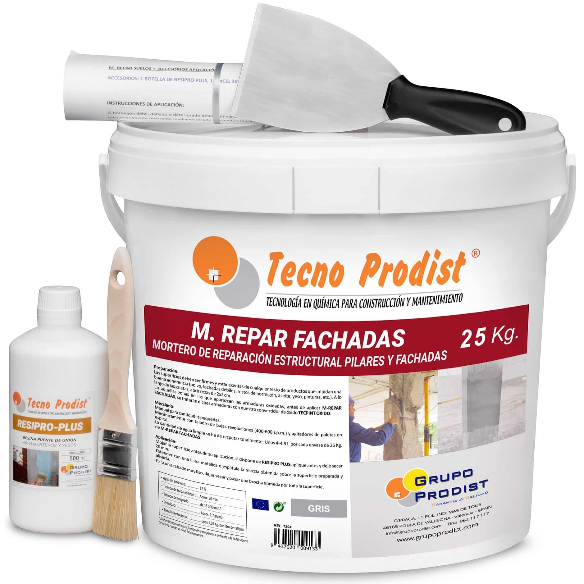 M-REPAR FACHADAS by Tecno Prodist - Mortier structurel pour façades, corniches, piliers - Avec fibres spéciales