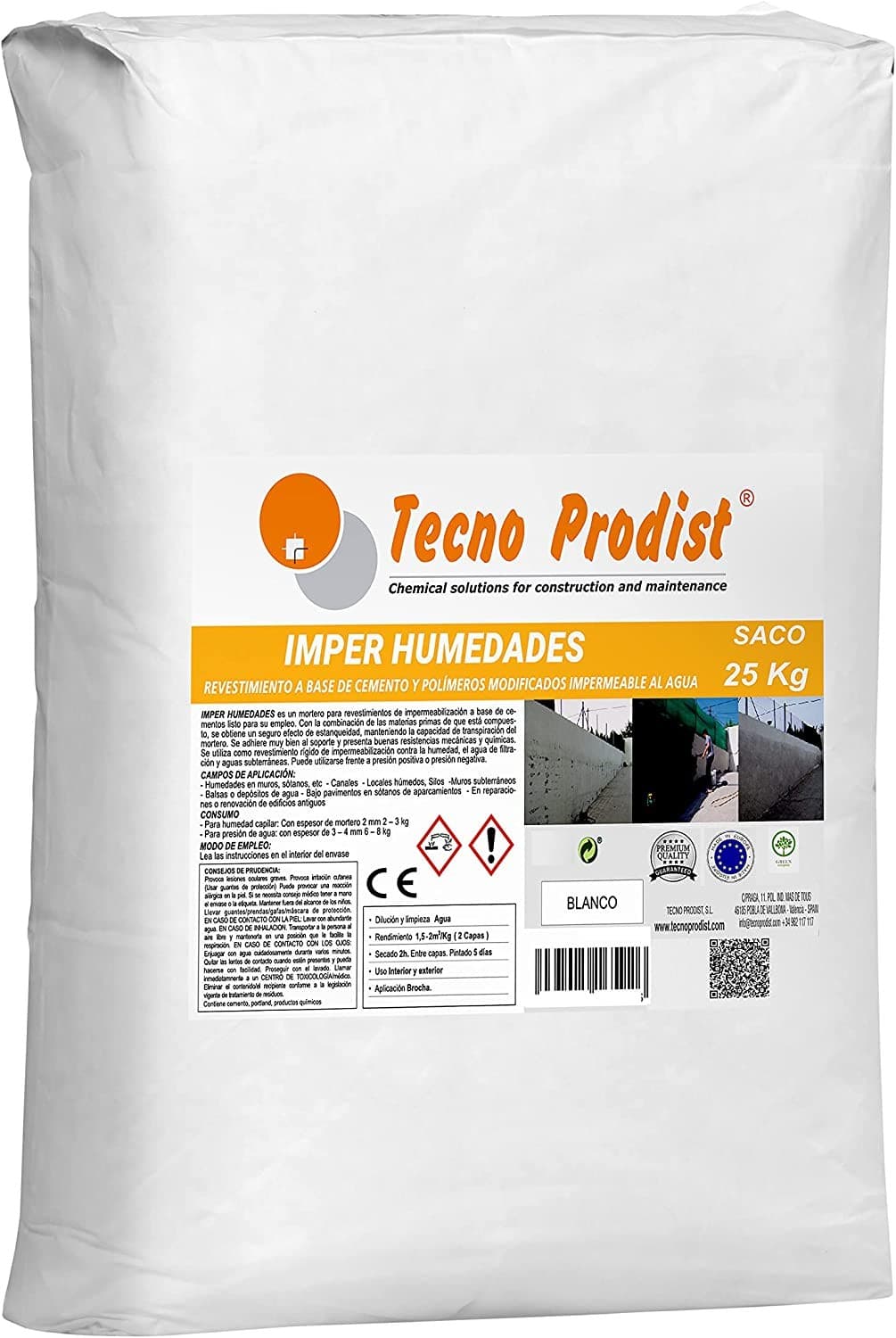 IMPER HUMEDADES by Tecno Prodist - Mortier de revêtement mural. Imperméabilisation. Traitement de l'humidité dans les murs et les sous-sols.