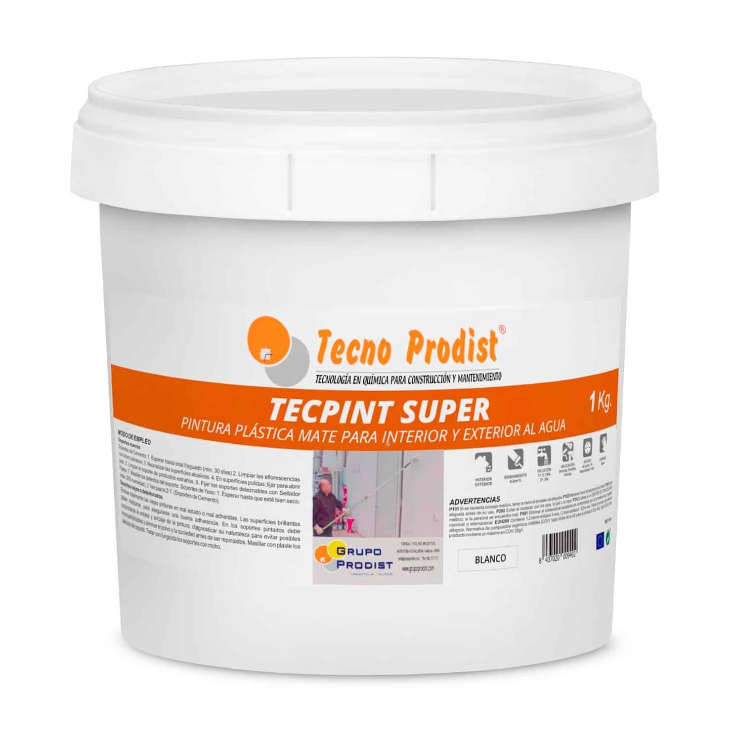 TECPINT SUPER by Tecno Prodist - Peinture à l'eau pour l'intérieur et l'extérieur - Haute blancheur - Lavable - Application facile