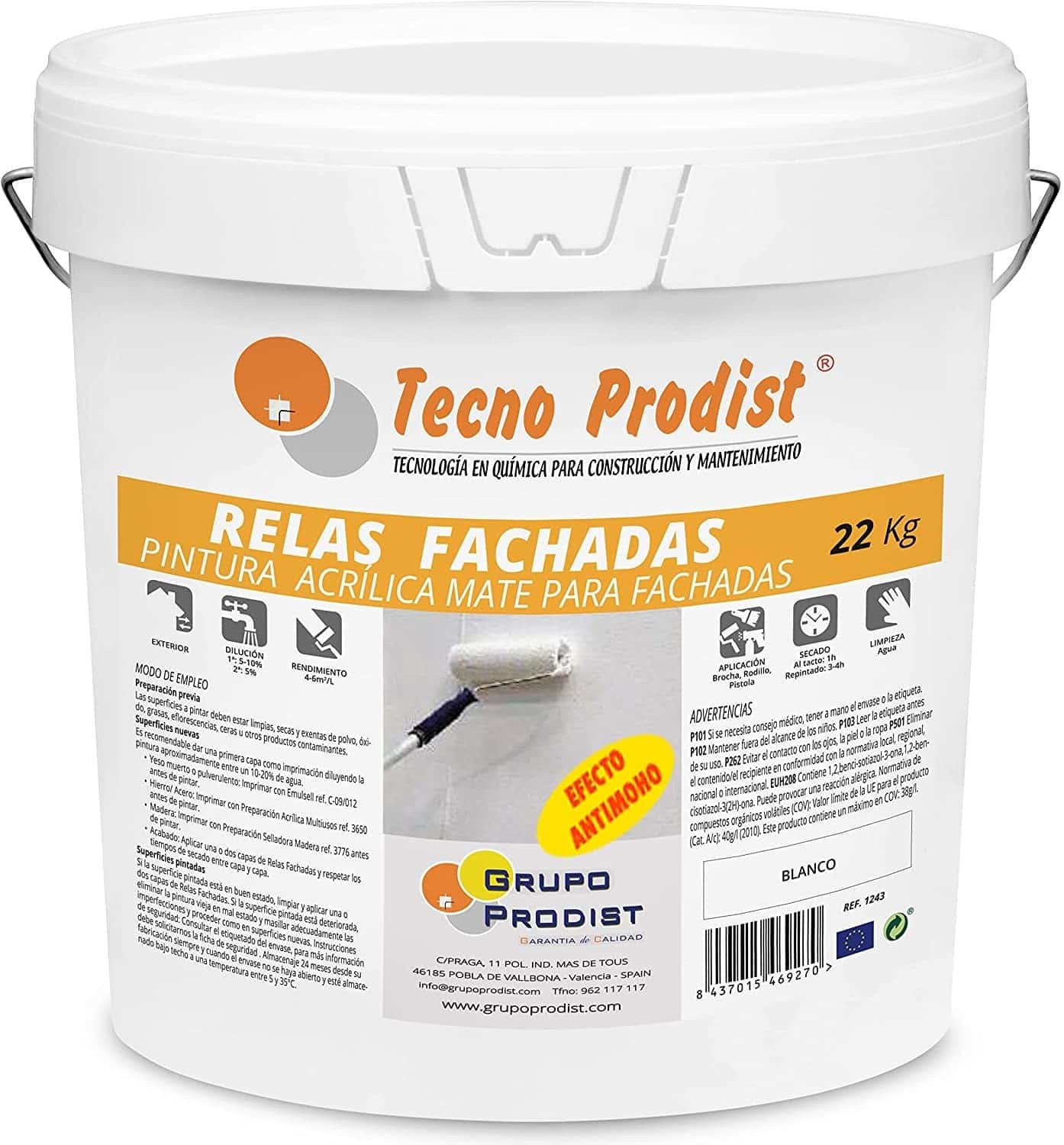 RELAS FACHADAS de Tecno Prodist - Peinture imperméabilisante à base d'eau - Haut pouvoir couvrant, blancheur et performance, ne fait pas d'éclaboussures.