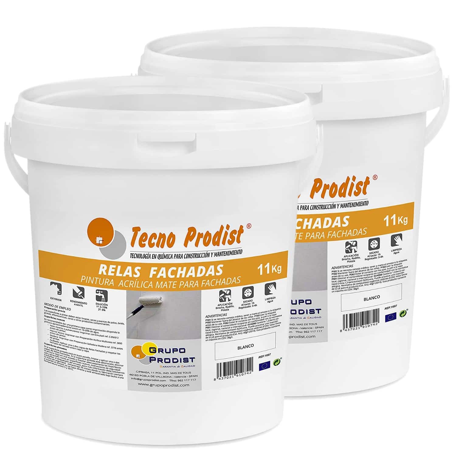 RELAS FACHADAS de Tecno Prodist - Peinture imperméabilisante à base d'eau - Haut pouvoir couvrant, blancheur et performance, ne fait pas d'éclaboussures.