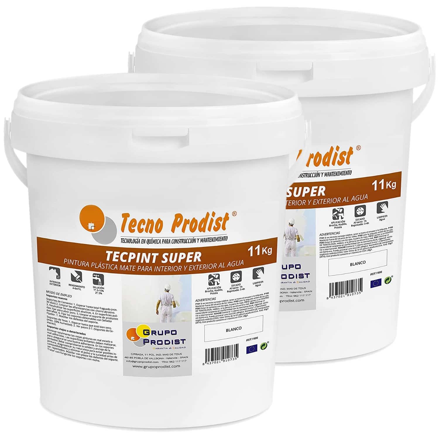 TECPINT SUPER by Tecno Prodist - Peinture à l'eau pour l'intérieur et l'extérieur - Haute blancheur - Lavable - Application facile