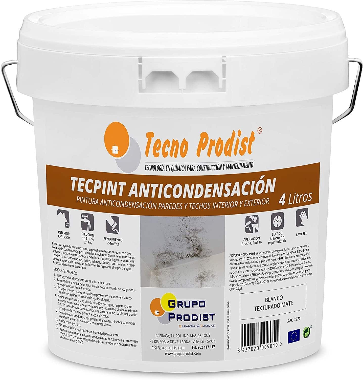 Peinture anti-condensation TECPINT ANTICONDENSATION by Tecno Prodist - Peinture anti-condensation à base d'eau - Intérieur et extérieur - Murs et plafonds (BLANC)