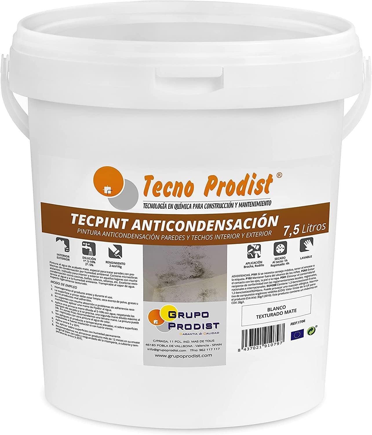 TECPINT ANTICONDENSATION by Tecno Prodist - Peinture à l'eau anticondensation - Intérieur et extérieur - Murs et plafonds (BLANC)