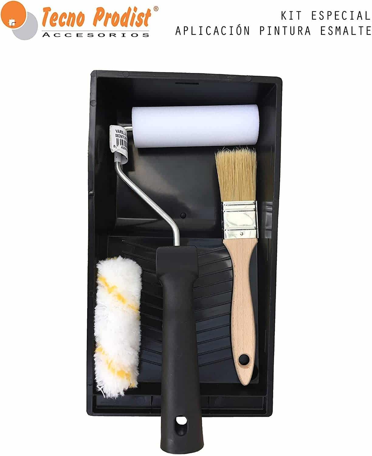 KIT ESMALTE di Tecno Prodist - 2 rulli per vernice smaltata antigoccia da 11 cm con secchio e pennello - per laccare metallo o legno