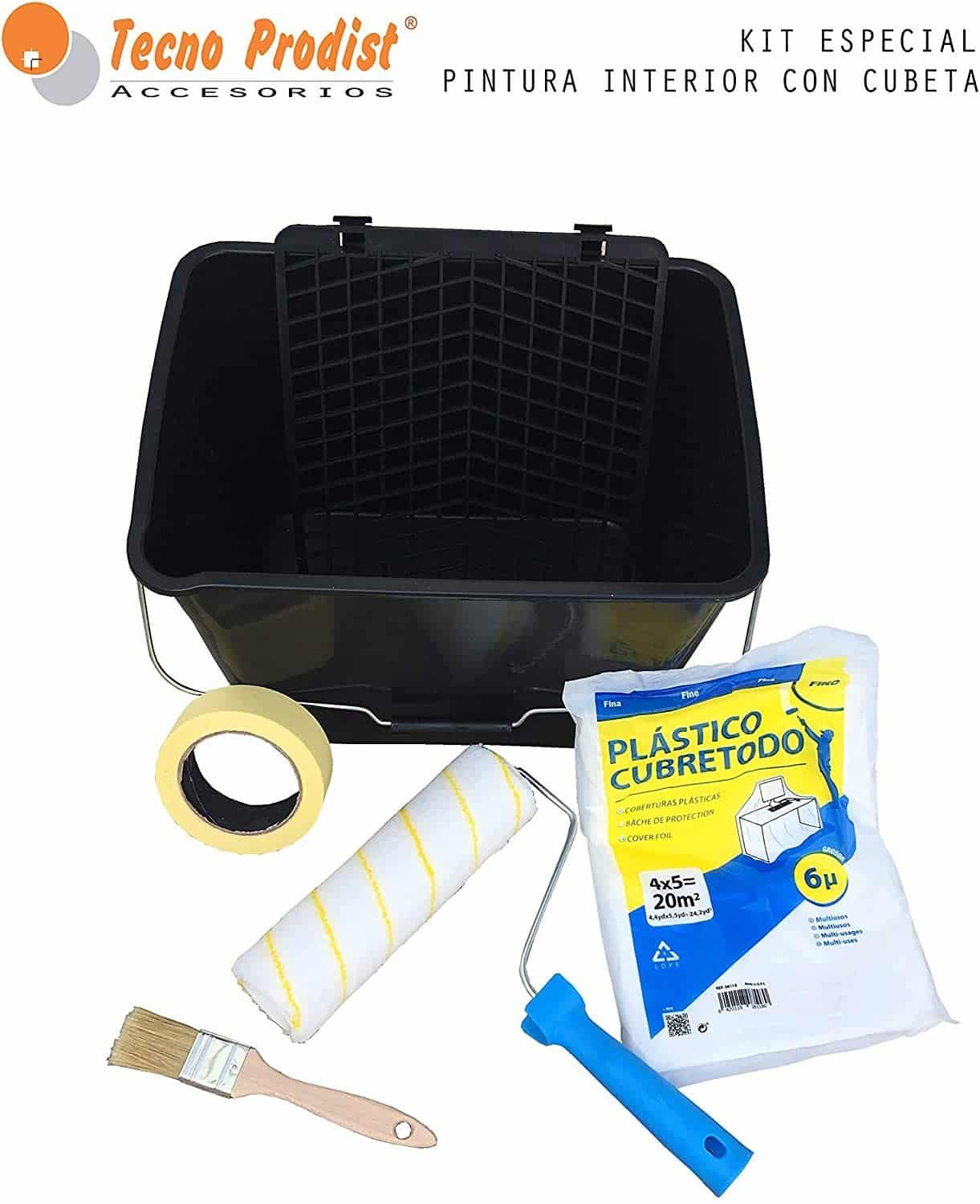 Tecno Prodist KIT SPECIALE DI VERNICIATURA INTERNA - Rullo Dripproof di qualità professionale con secchio, nastro, coperchio e pennello