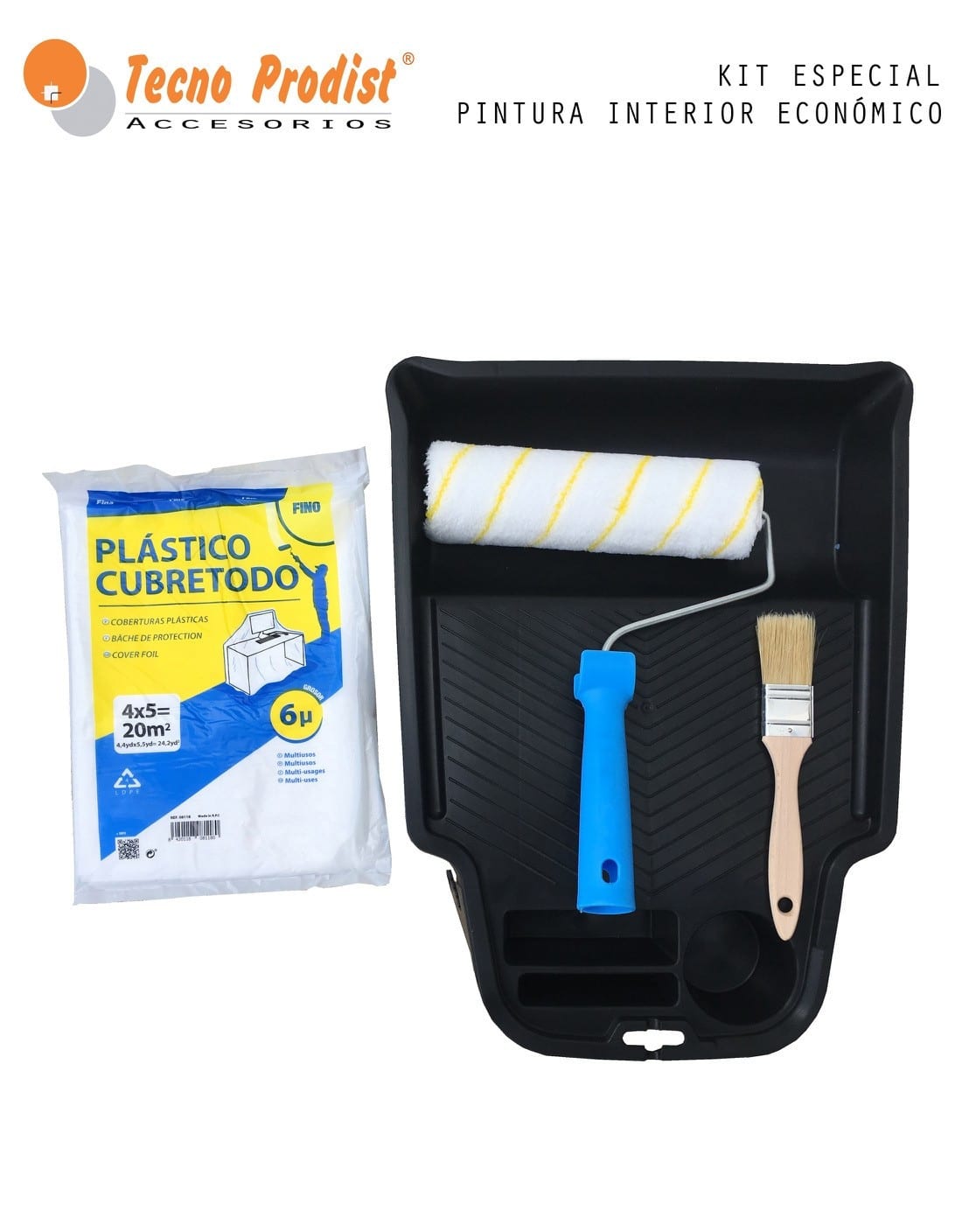 Tecno Prodist KIT DI PITTURA INTERNA - Rullo Dripproof di qualità - Secchio piatto - Rullo da 22 cm - Copre tutto - Pennello