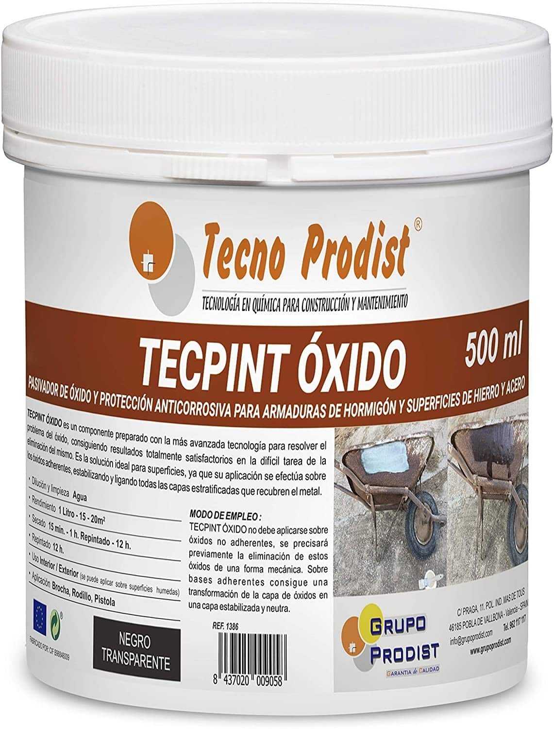 TECPINT OXIDE by Tecno Prodist - Passivant rouille à base d'eau - Transformateur de rouille pour surfaces en fer et en acier