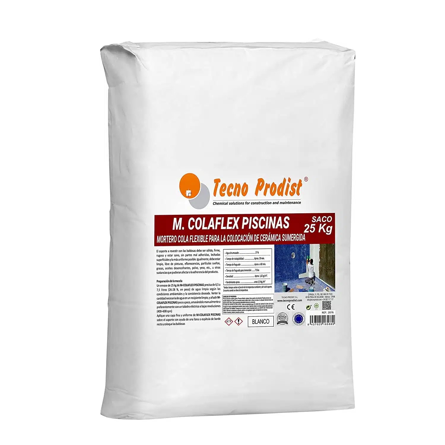 M-COLAFLEX PISCINES de Tecno Prodist - Mortier adhésif et flexible pour carreaux en contact permanent avec l'eau dans les piscines.