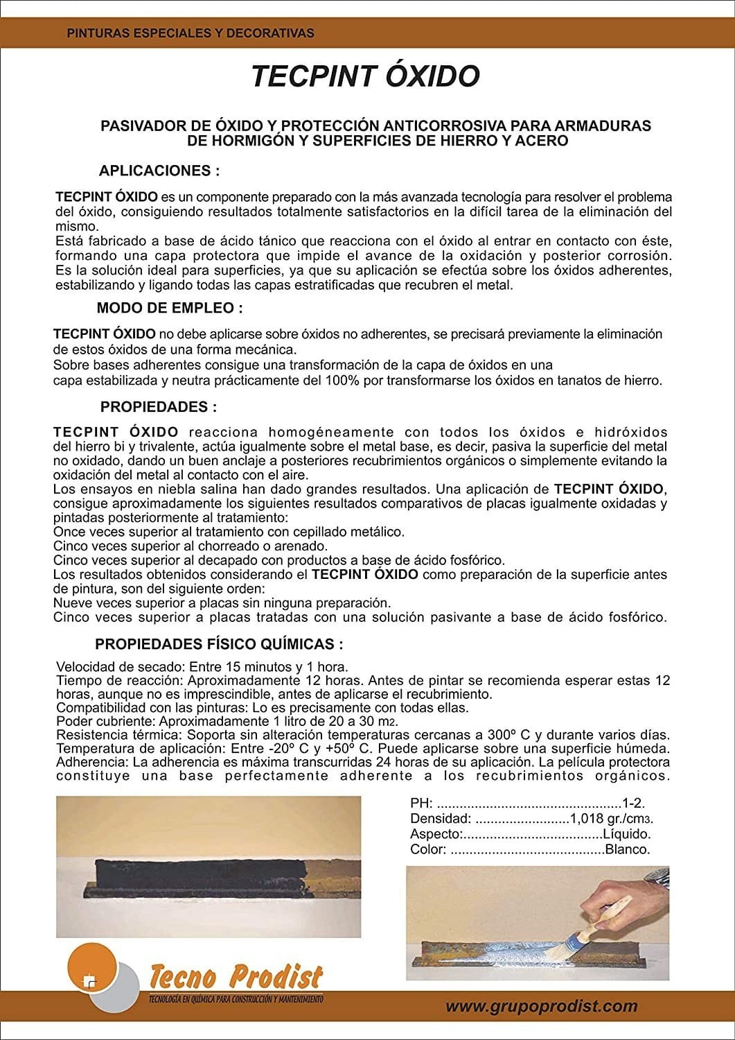 TECPINT OXIDE by Tecno Prodist - Passivant rouille à base d'eau - Transformateur de rouille pour surfaces en fer et en acier