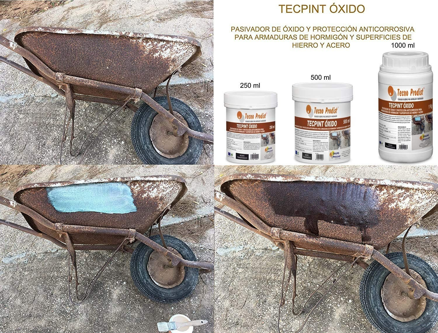 TECPINT OXIDE by Tecno Prodist - Passivant rouille à base d'eau - Transformateur de rouille pour surfaces en fer et en acier