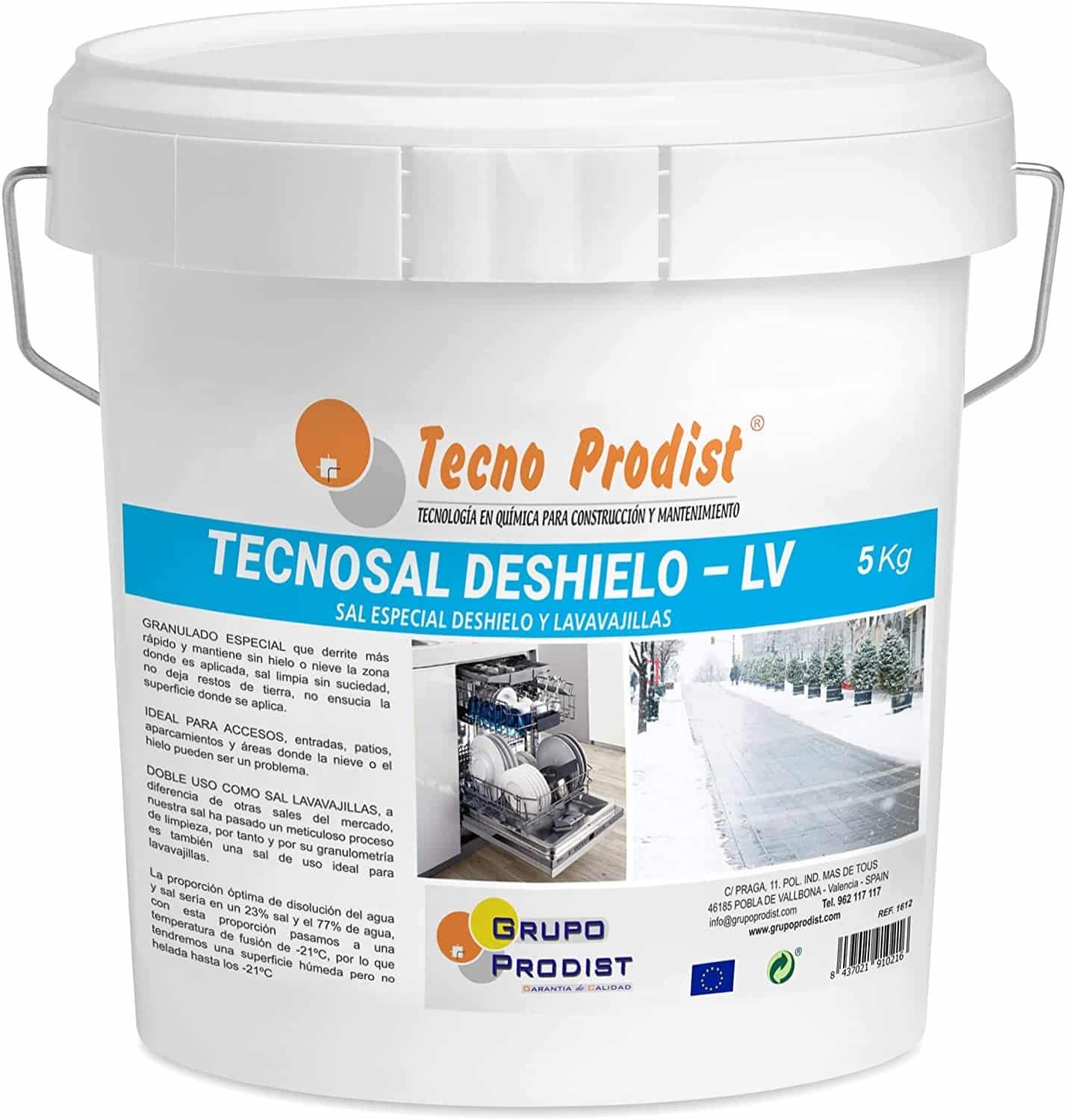 Sale per sciogliere neve e ghiaccio TECNOSAL DESHIELO di Tecno Prodist - Sale per sciogliere ghiaccio e neve, strade, parcheggi, autostrade, doppio uso, Sale per lavastoviglie