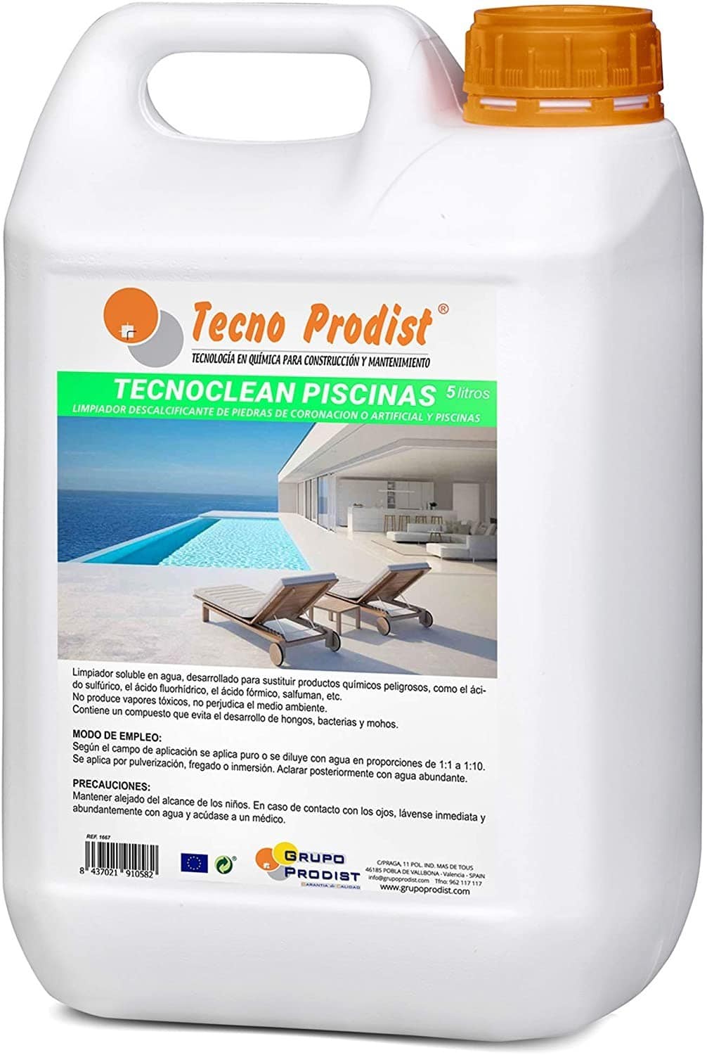TECNOCLEAN PISCINAS nettoyant pour piscines en pierre, carrelage et grès de Tecno Prodist - Nettoyant professionnel pour piscines, pierre artificielle, carrelage et grès. Prévient les champignons.