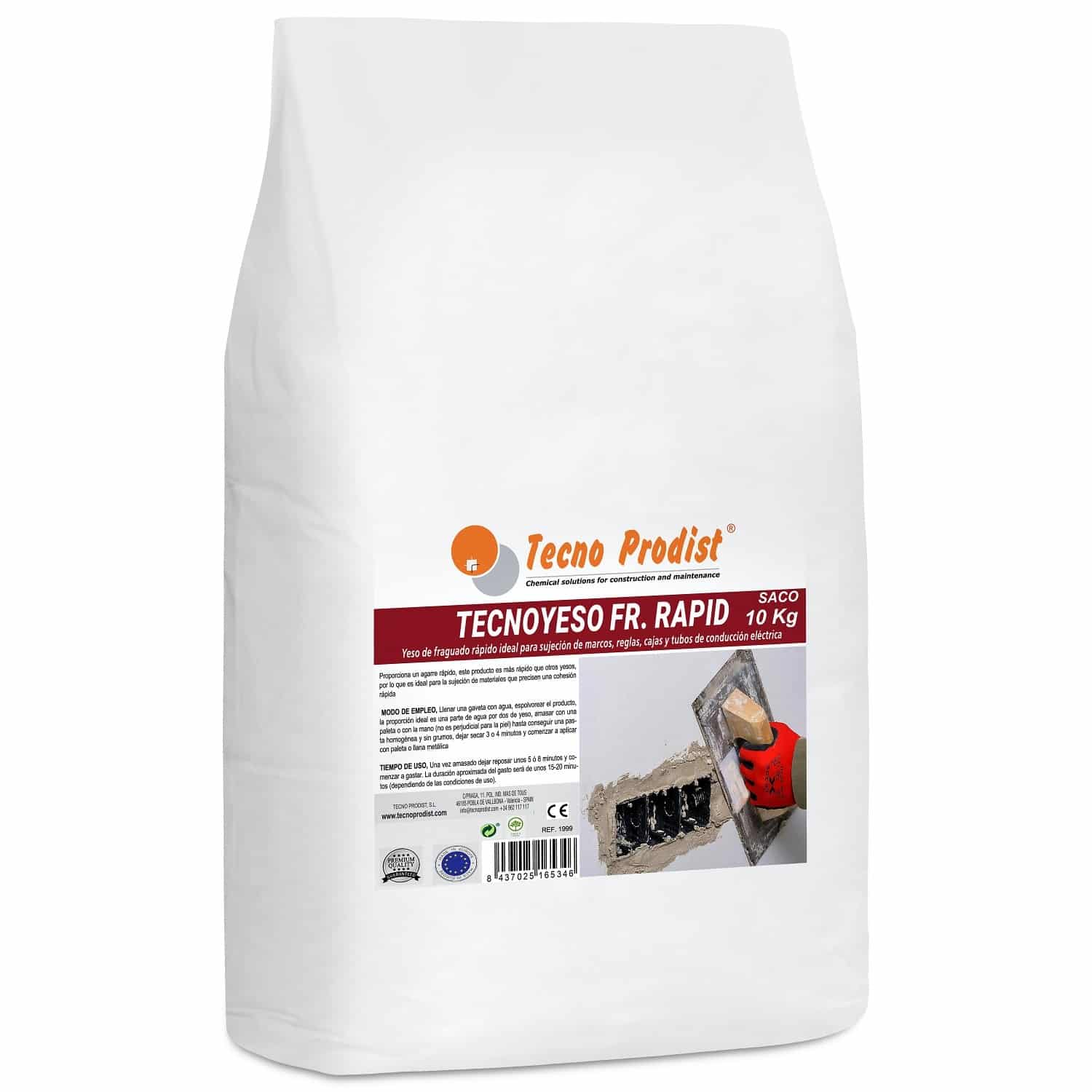 TECNO YESO RAPID da Tecno Prodist - Reboco de presa rápida - Para fixação de quadros, réguas, caixas e tubos eléctricos.