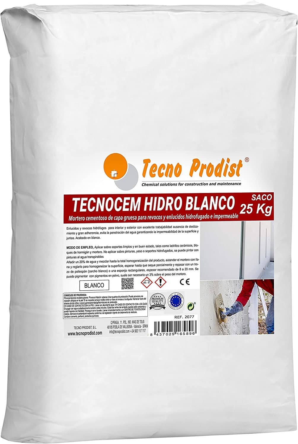 TECNOCEM HIDRO BLANCO da Tecno Prodist - Argamassa de cimento de espessura grossa, impermeável e hidrófuga, para rebocos e estuques.