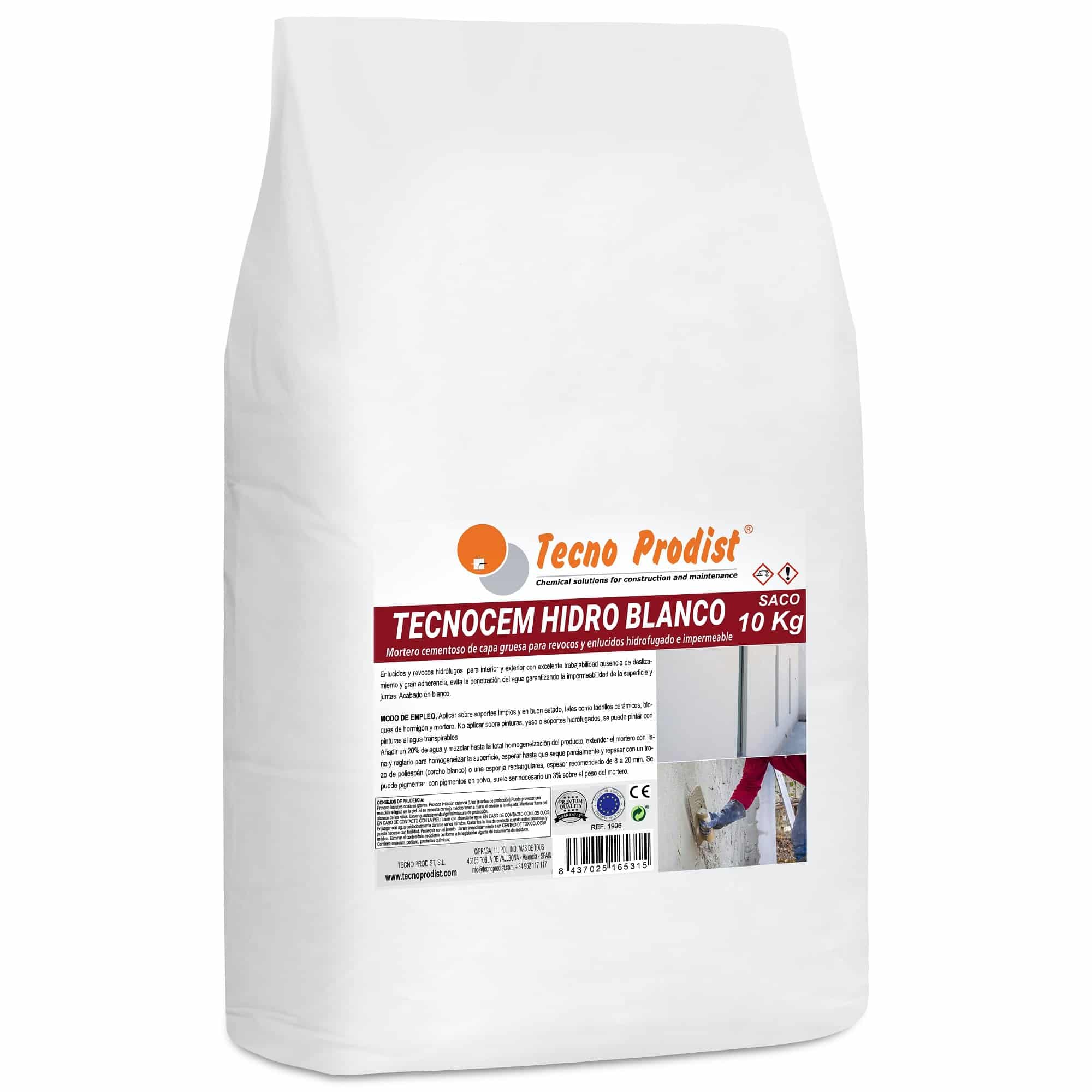 TECNOCEM HIDRO BLANCO da Tecno Prodist - Argamassa de cimento de espessura grossa, impermeável e hidrófuga, para rebocos e estuques.