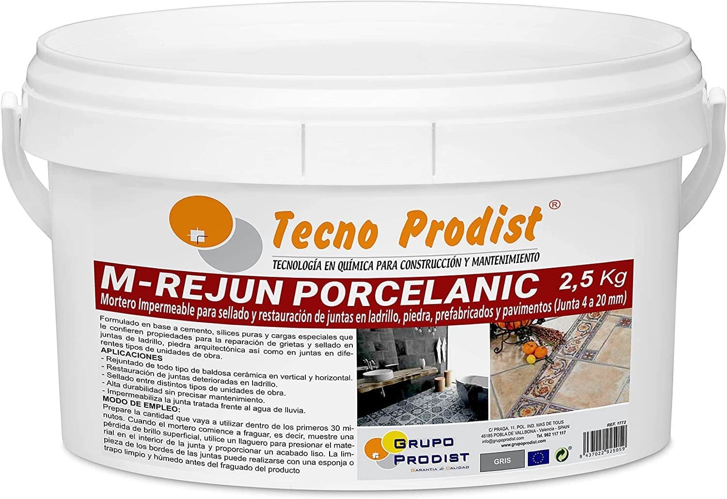 M-REJUN PORCELANIC da Tecno Prodist - Argamassa impermeável para ladrilhos, pavimentos cerâmicos, tijolos, pedra (Junta 4 a 20mm)