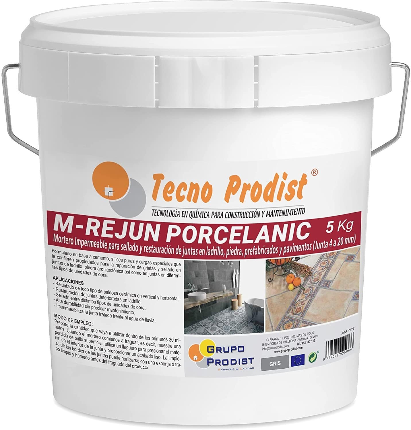 Argamassa impermeável M-REJUN PORCELANIC da Tecno Prodist - Argamassa impermeável para ladrilhos, pavimentos cerâmicos, tijolos, pedra (Junta 4 a 20mm)