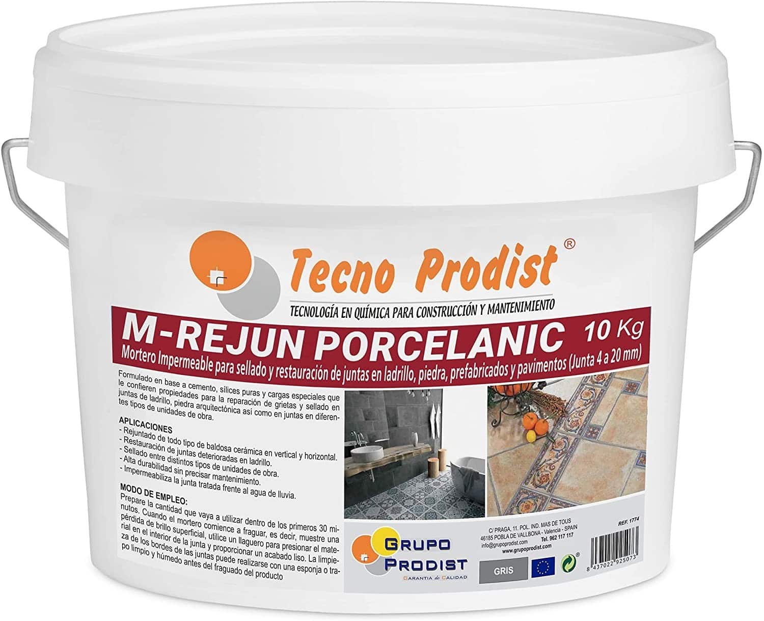M-REJUN PORCELANIC da Tecno Prodist - Argamassa impermeável para ladrilhos, pavimentos cerâmicos, tijolos, pedra (Junta 4 a 20mm)
