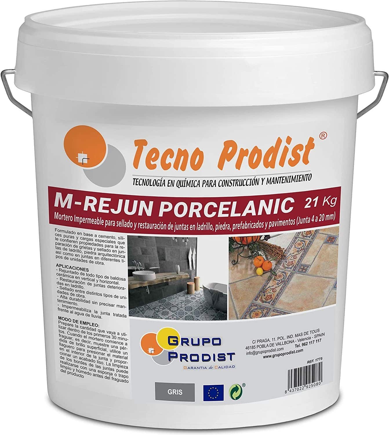 M-REJUN PORCELANIC da Tecno Prodist - Argamassa impermeável para ladrilhos, pavimentos cerâmicos, tijolos, pedra (Junta 4 a 20mm)
