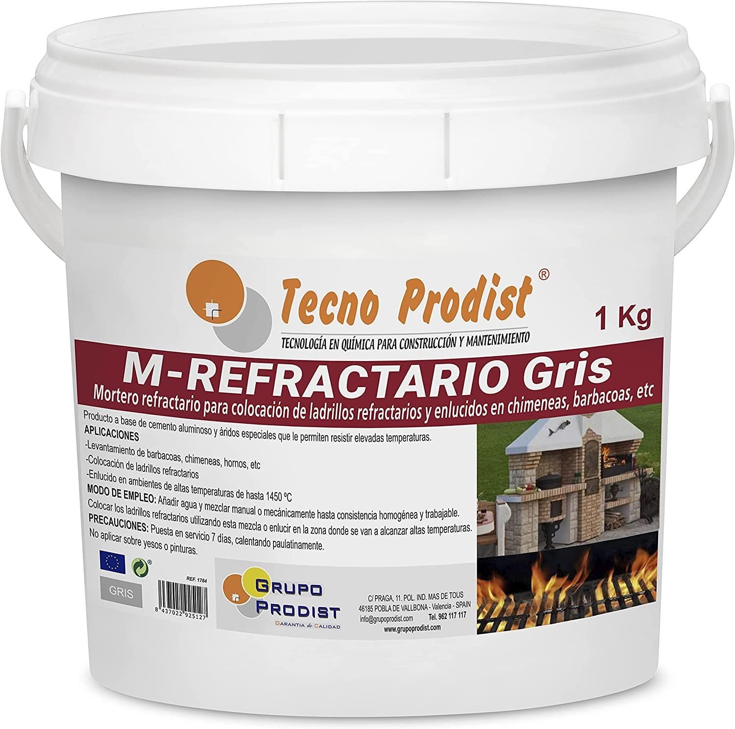 M-REFRACTARIO GRIS de Tecno Prodist - Mortier réfractaire pour briques réfractaires, plâtre, barbecues, fours ou cheminées.