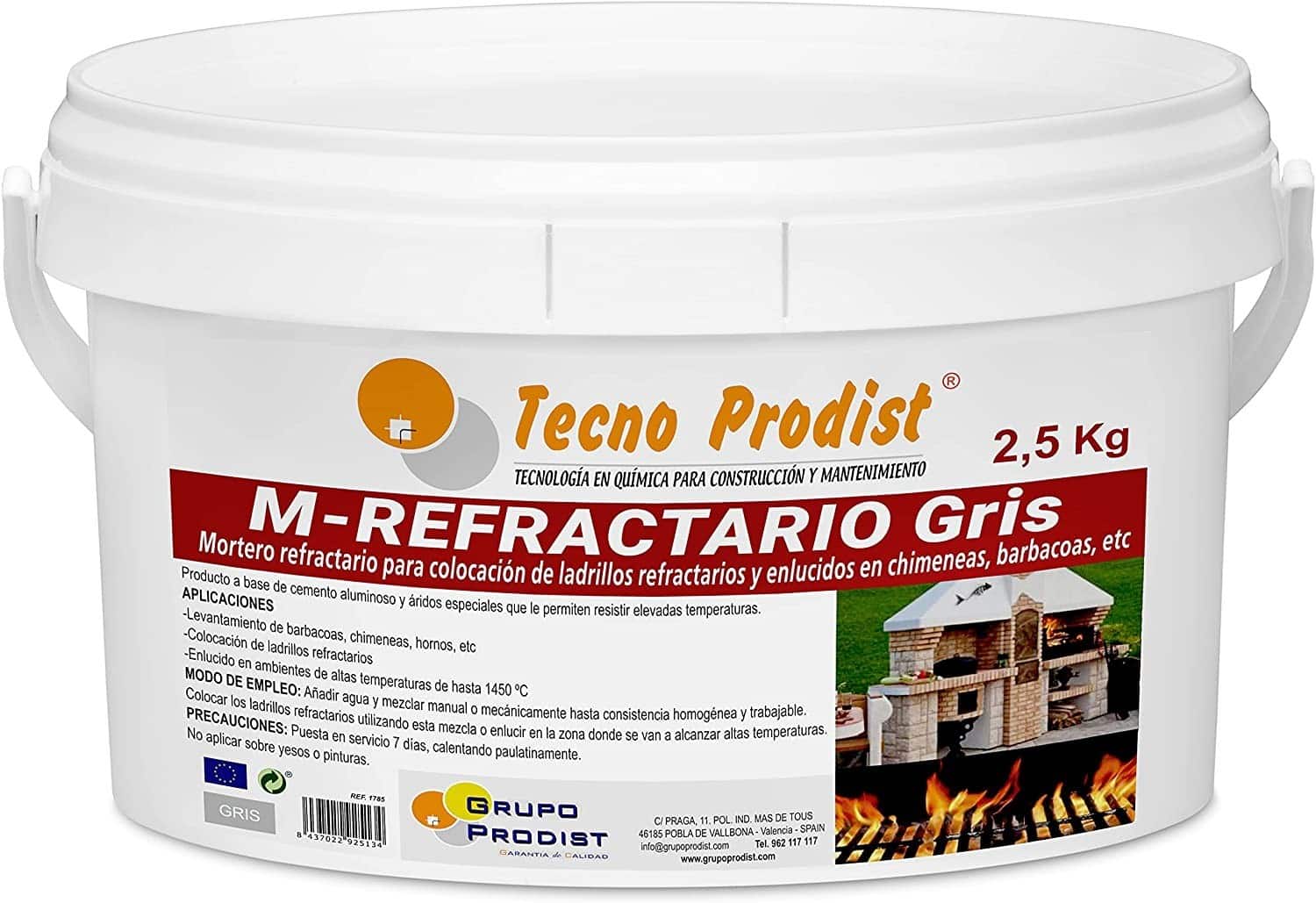 M-REFRACTARIO GRIS de Tecno Prodist - Mortier réfractaire pour briques réfractaires, plâtre, barbecues, fours ou cheminées.