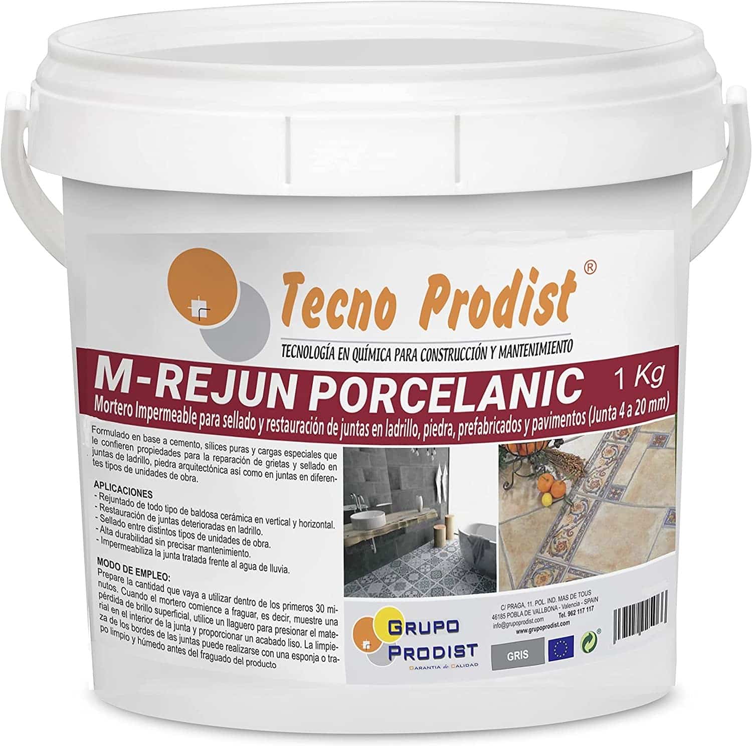 M-REJUN PORCELANIC da Tecno Prodist - Argamassa impermeável para ladrilhos, pavimentos cerâmicos, tijolos, pedra (Junta 4 a 20mm)