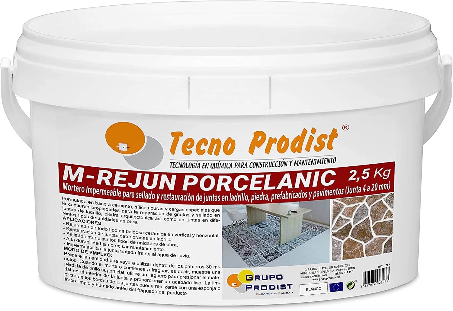 M-REJUN PORCELANIC da Tecno Prodist - Argamassa impermeável para ladrilhos, pavimentos cerâmicos, tijolos, pedra (Junta 4 a 20mm)