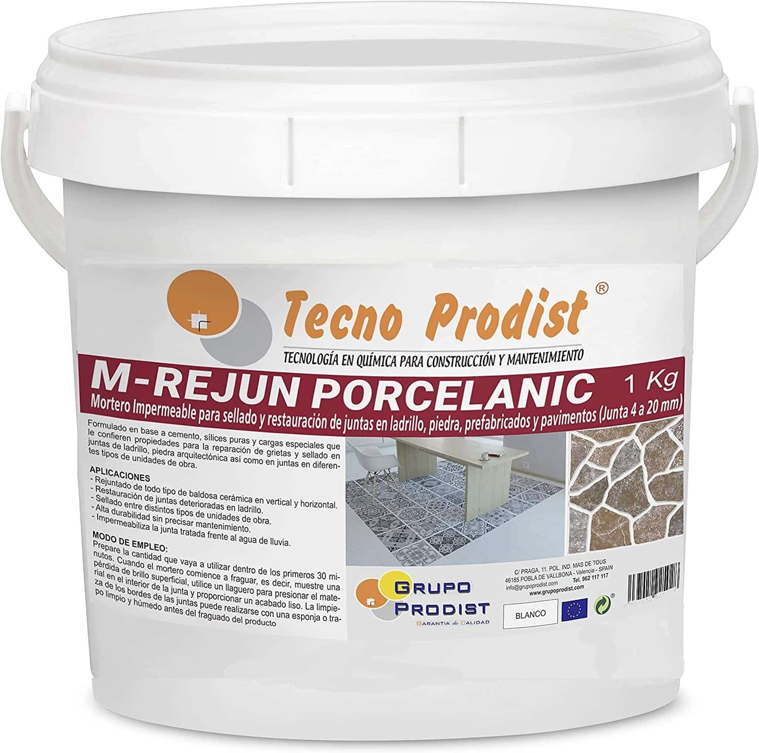 M-REJUN PORCELANIC da Tecno Prodist - Argamassa impermeável para ladrilhos, pavimentos cerâmicos, tijolos, pedra (Junta 4 a 20mm)