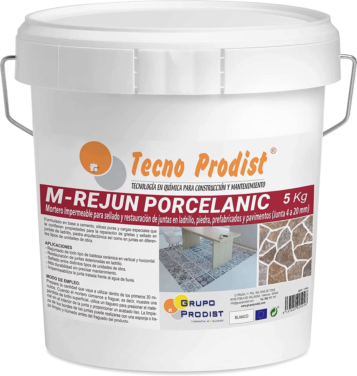 M-REJUN PORCELANIC da Tecno Prodist - Argamassa impermeável para ladrilhos, pavimentos cerâmicos, tijolos, pedra (Junta 4 a 20mm)
