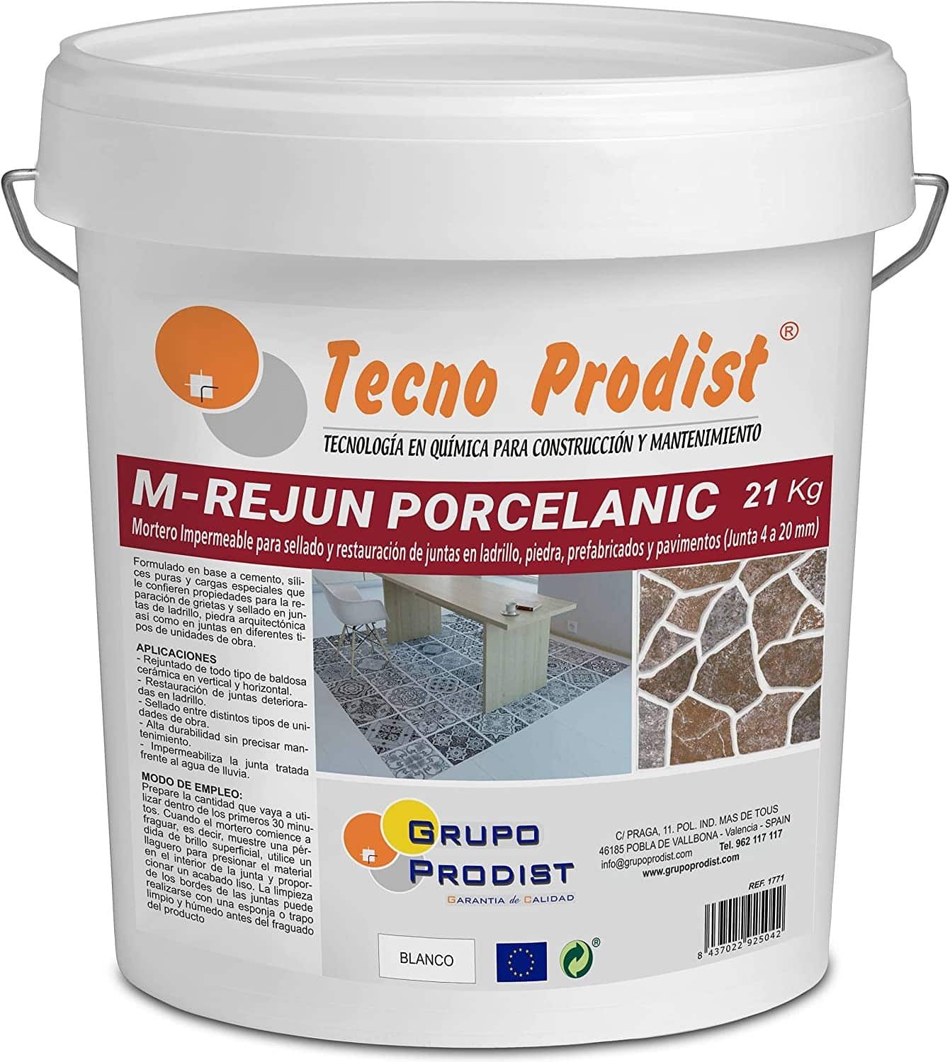 M-REJUN PORCELANIC da Tecno Prodist - Argamassa impermeável para ladrilhos, pavimentos cerâmicos, tijolos, pedra (Junta 4 a 20mm)