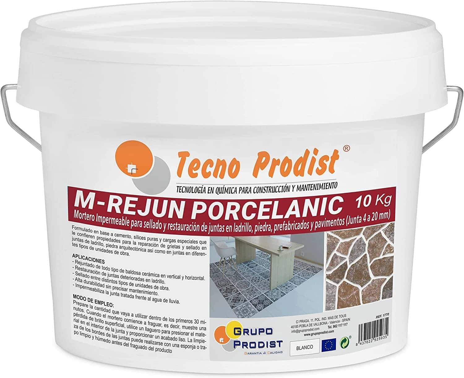 M-REJUN PORCELANIC da Tecno Prodist - Argamassa impermeável para ladrilhos, pavimentos cerâmicos, tijolos, pedra (Junta 4 a 20mm)