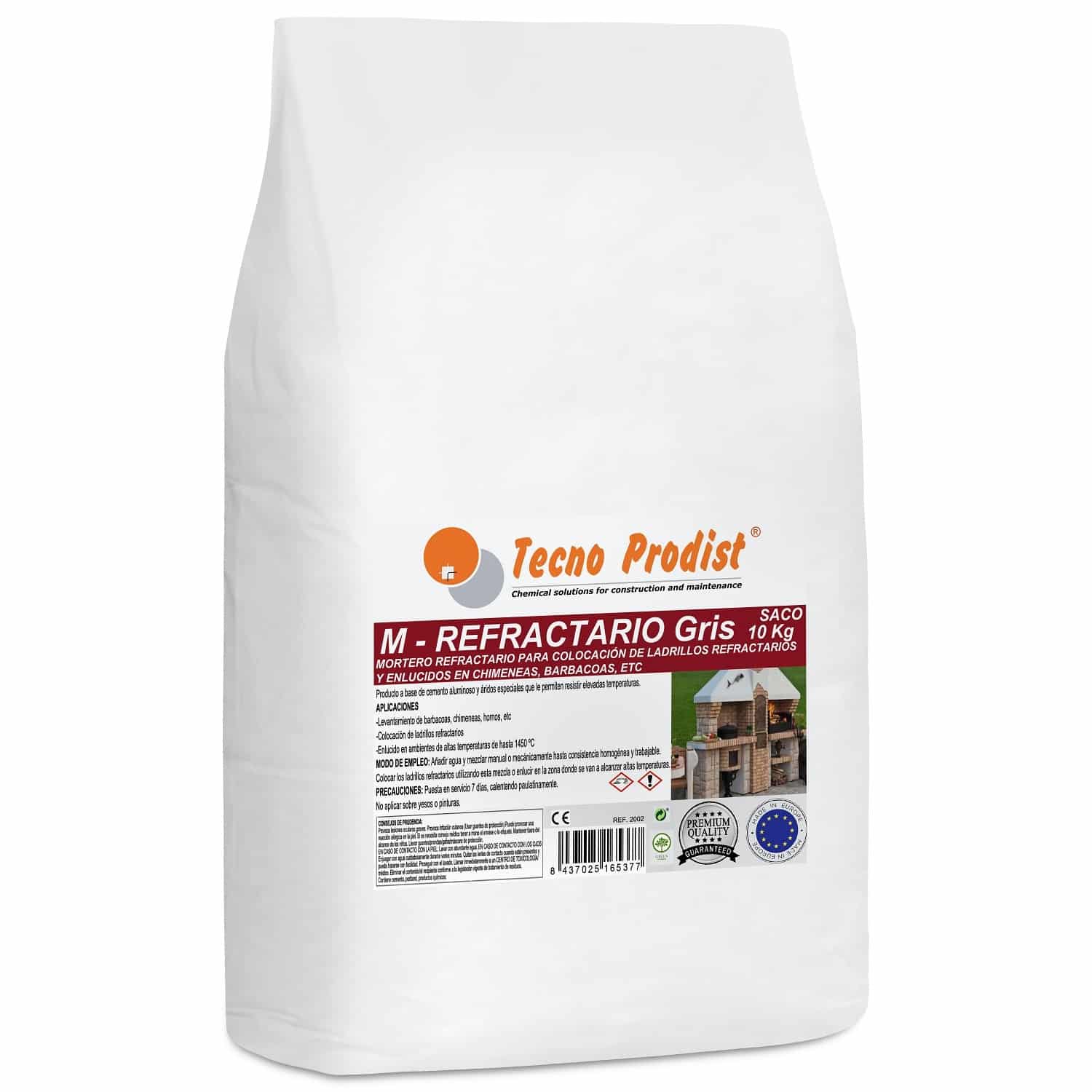 M-REFRACTARIO GRIS de Tecno Prodist - Mortier réfractaire pour briques réfractaires, plâtre, barbecues, fours ou cheminées.
