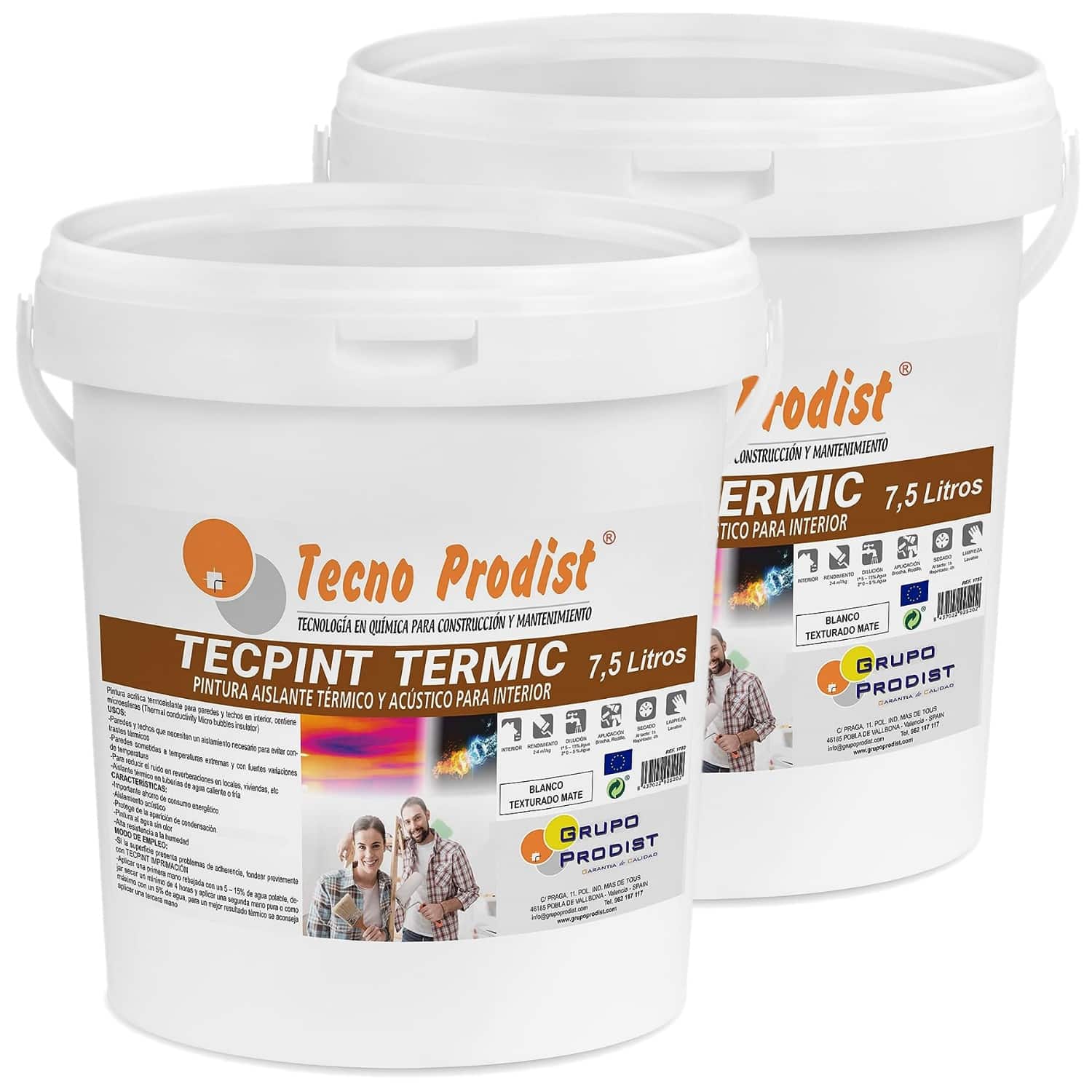TECPINT TERMIC - Wasserbasierte thermische und akustische (Hallschall) Isolierfarbe - Innen - feuchtigkeitsbeständig - geruchlos (WEISS)
