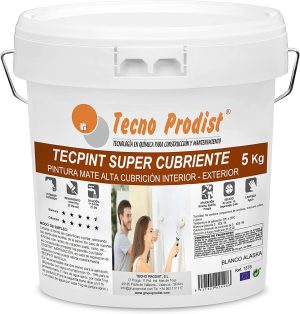 Tecno Prodist TECPINT SUPER COATING, inodore et à séchage rapide - Peinture à l'eau, Intérieur et Extérieur, Extra couvrant Lavable Inodore, Blanc Alaska