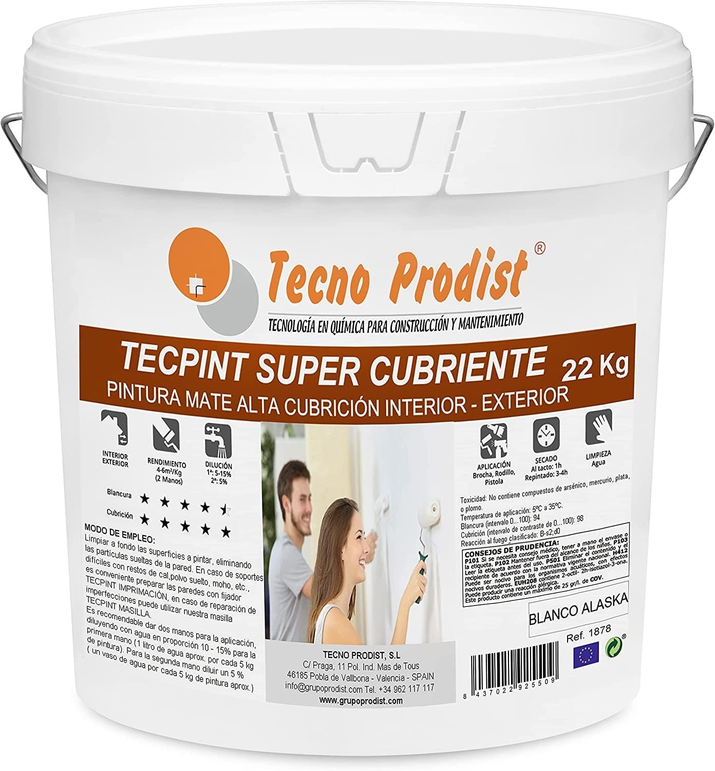 TECPINT SUPER COATING by Tecno Prodist - Peinture à l'eau, intérieur et extérieur, extra couvrante Lavable Inodore, Blanc Alaska