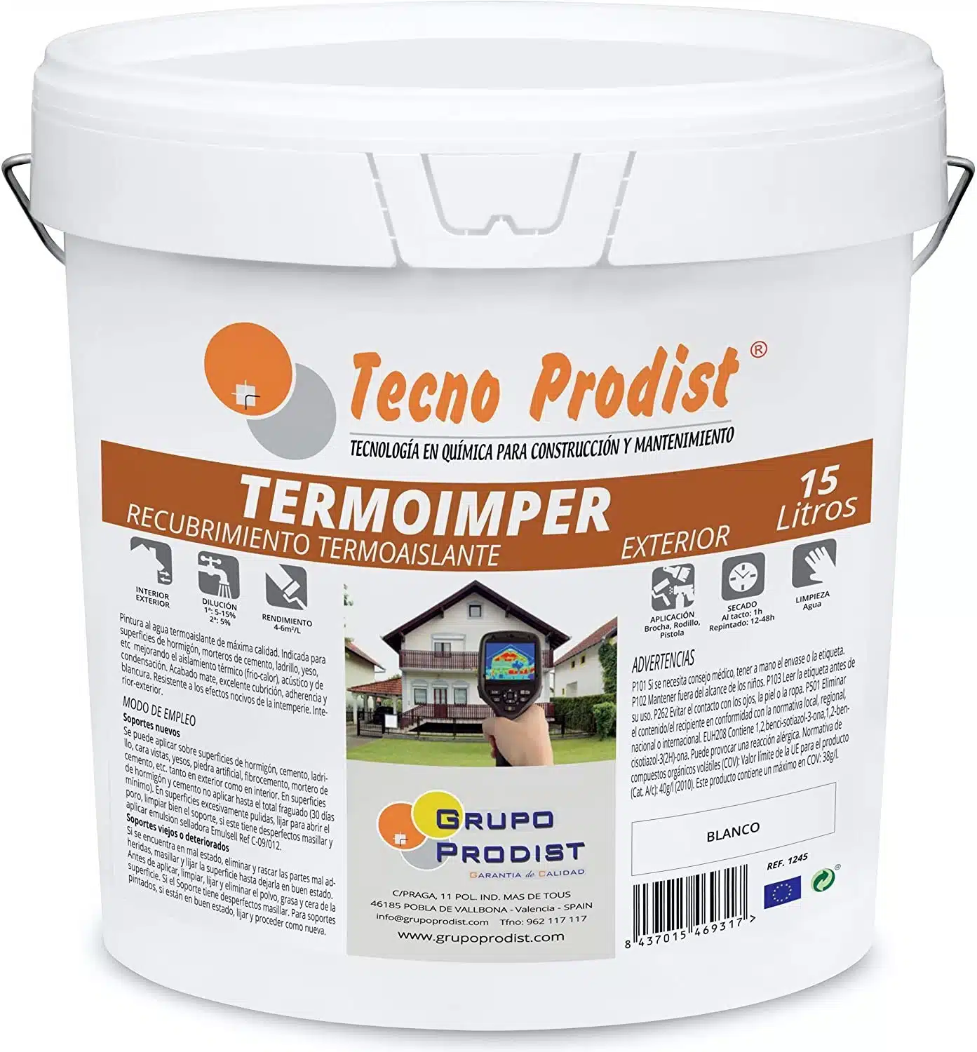 TERMOIMPER - Peinture extérieure isolante thermique à base d'eau - Façades étanches - Isolation thermique et frigorifique - Souple (anti-fissuration)