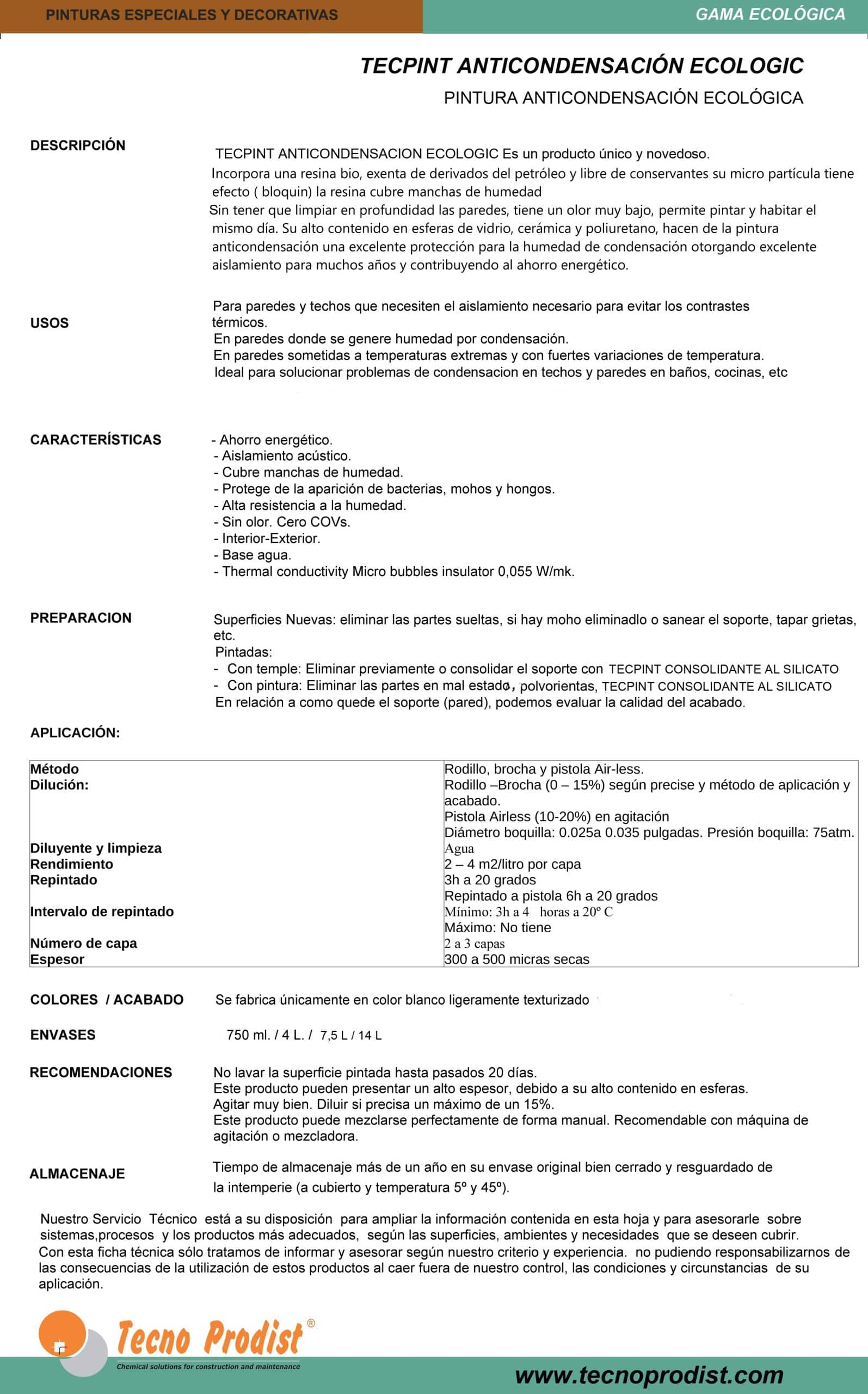 TECPINT ANTICONDENSATION ECOLOGIC by Tecno Prodist - Ecological anti-condensation paint interior - exterior, Breathable
