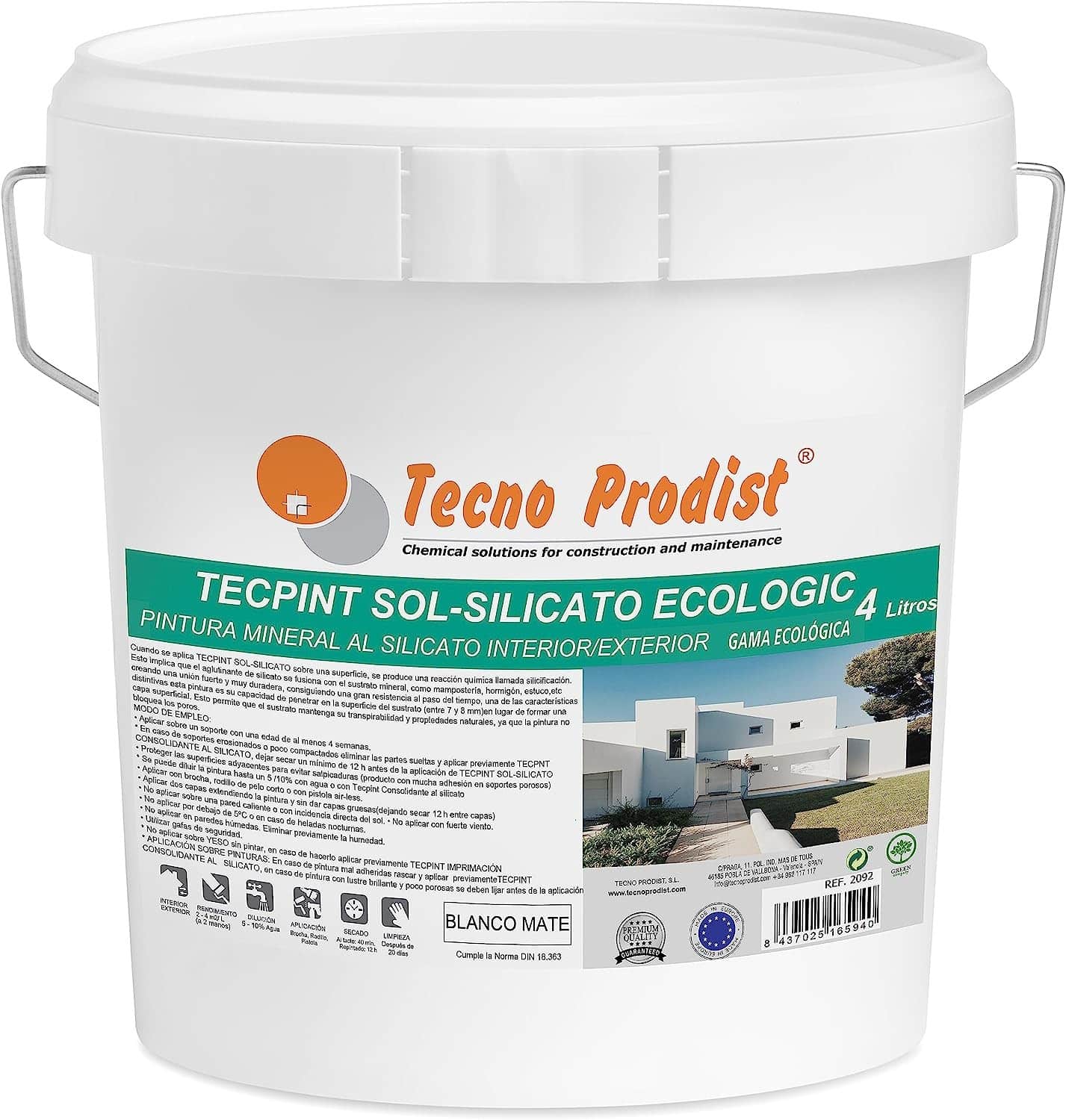 TECPINT SOL-SILICATO ECOLOGIC da Tecno Prodist Tinta de silicato mineral à base de água para exteriores e interiores, Natural Respirável