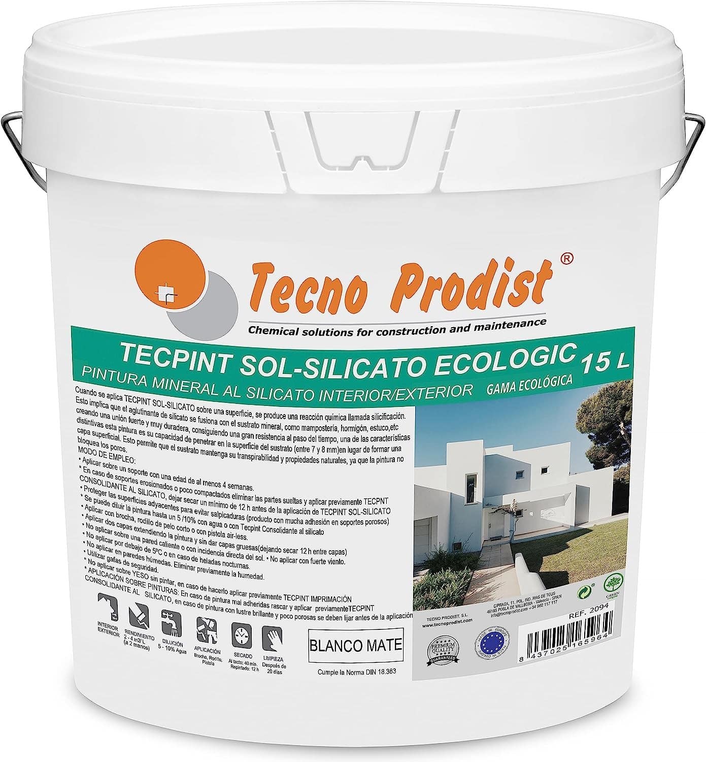 TECPINT SOL-SILICATO ECOLOGIC da Tecno Prodist Tinta de silicato mineral à base de água para exteriores e interiores, Natural Respirável