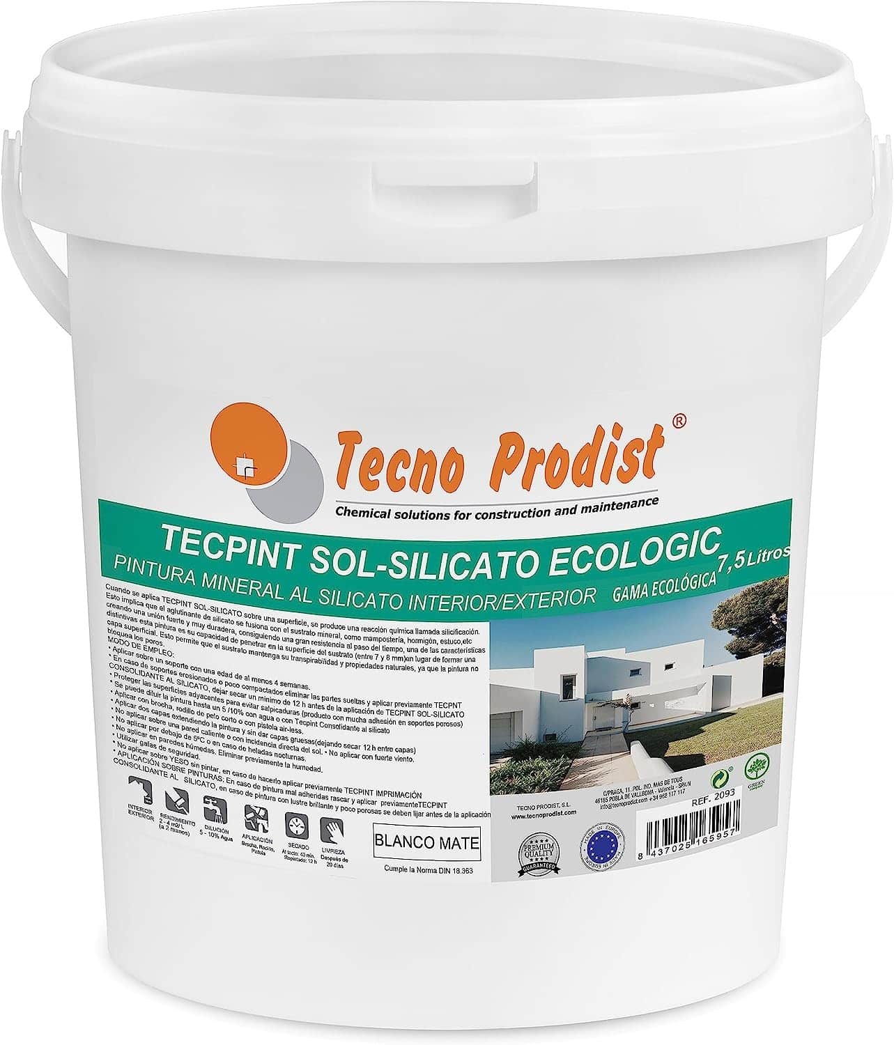 TECPINT SOL-SILICATO ECOLOGIC da Tecno Prodist Tinta de silicato mineral à base de água para exteriores e interiores, Natural Respirável